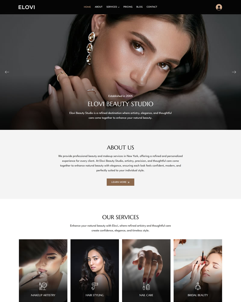 Wix templates for makeup, hair, and beauty
